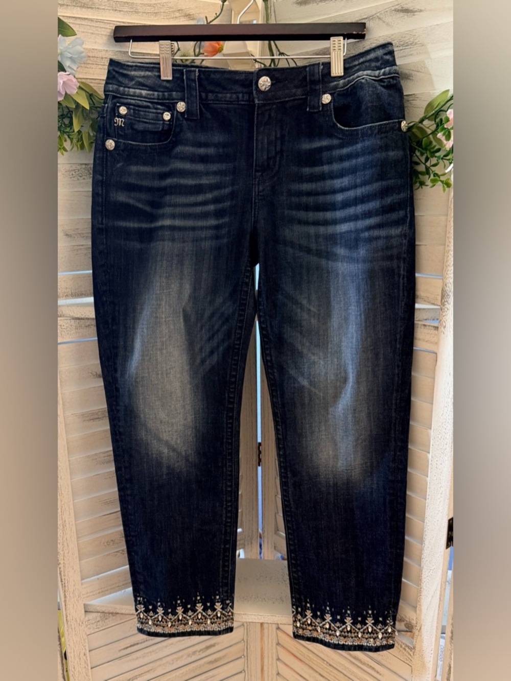 Miss Me Women's 31 Tag Regal Realness Ankle Skinny Jeans Bedazzled Cuffs (31x27)